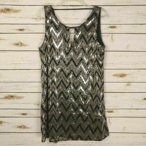 MISS ME Chevron Sequin Shift Dress Cocktail M